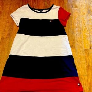 Girls adorable and comfortable Tommy Hilfiger tee shirt dress in red white&blue
